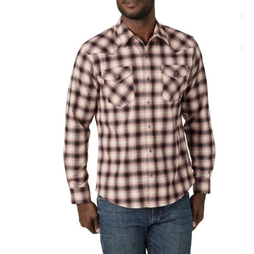 Wrangler Men's Pink Black Plaid Shirt Long Sleeve‎ Western Size Medium